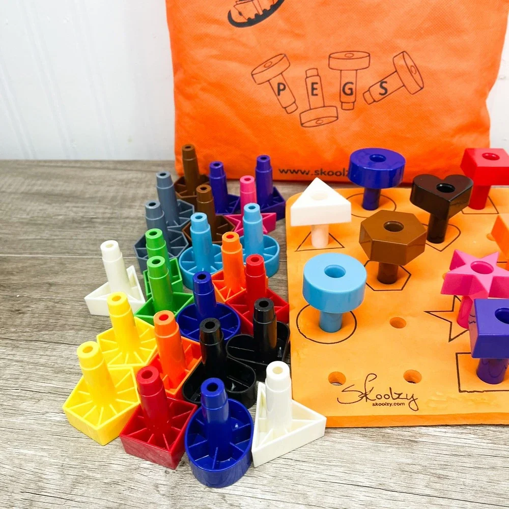 Skoolzy Peg Board Set 35 Pegs Montessori Toddler Shapes Toy with Bag